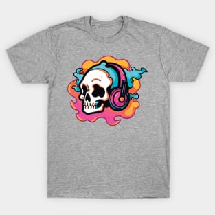Music in My Bones. Colorful Skull Wearing Headphones. Creepin it real T-Shirt